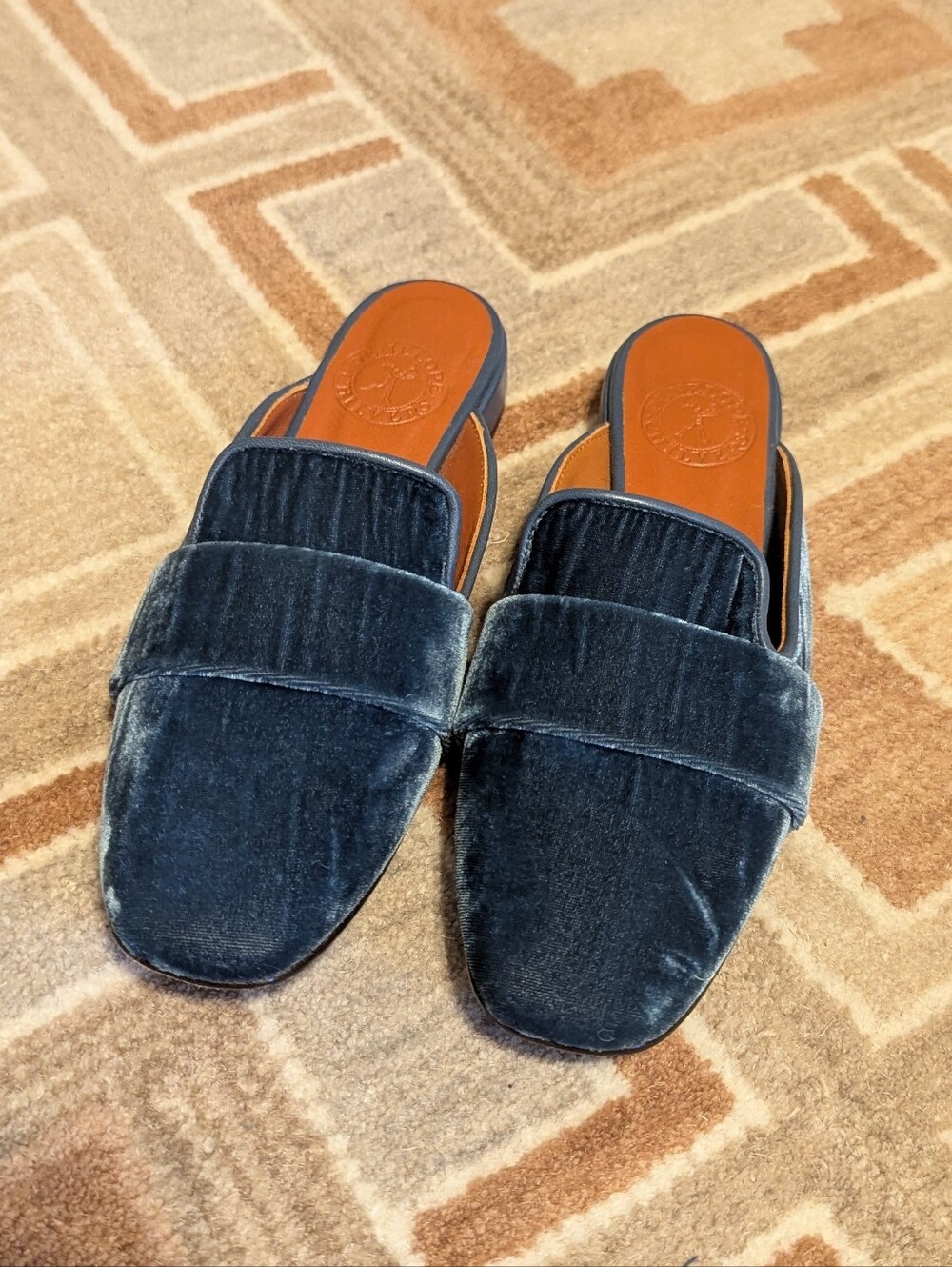 Penelope Chilvers Size 36 Blue Suede Velvet Loafer Mules